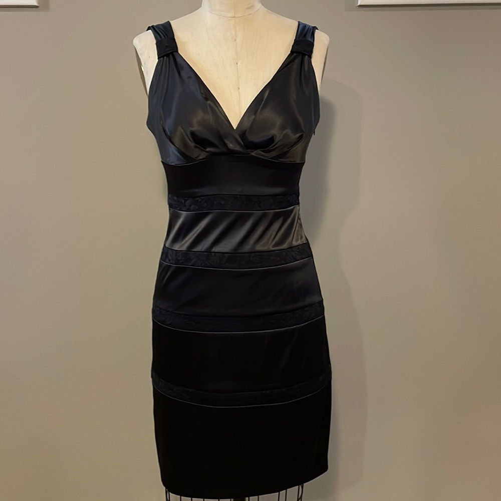 Bisou Bisou Satin and lace striped cocktail dress